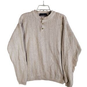 John Ashford Men's‎ Large Henley Sweater 100% Cotton Cream Casual Light Fall